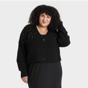 Ava & Viv Black Knit Cardigan with Shimmering Accents